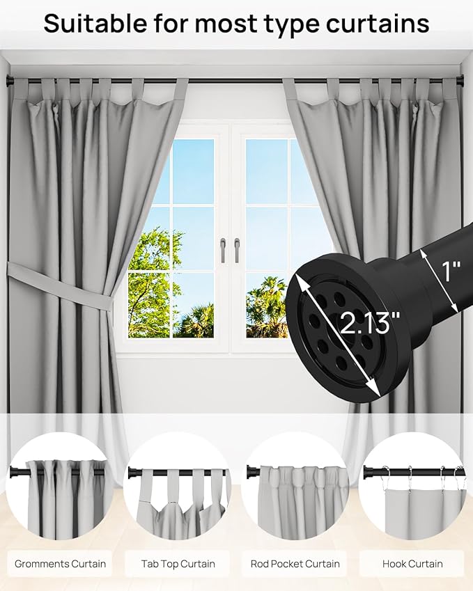 ALLZONE Heavy Duty Tension Shower Curtain Rod 42-83 Inches for Bathroom, Window, Non-Slip, Adjustable with Strong Spring Pole for Closet, Doorway, No Rust, No Drilling, Black (Pack of 2)
