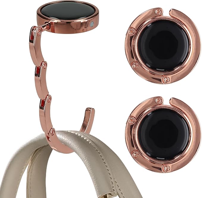 kwmobile Purse Hook for Table - Set of 2 Purse Holder - Folding Handbag Hanger - Portable Bag Holder - Bag Hooks for Desk - Table Hook Rose Gold