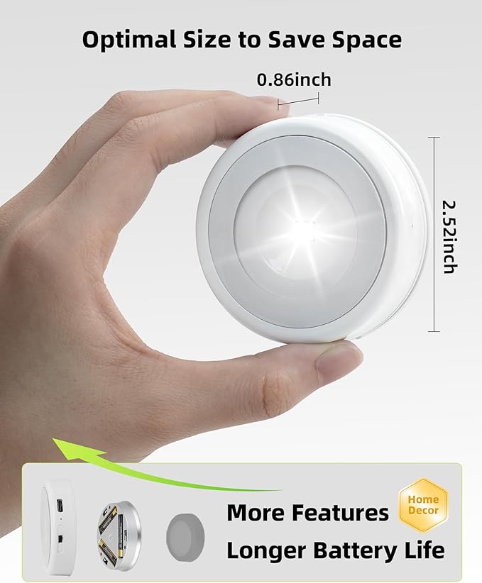 EZVALO LED Puck Lights, Rechargeable Battery Touch Light, 2.5'' Mini Tap Lights, Wireless Closet Light, Under Cabinet Lighting, 3 Color Temps, Sitck On Lights for Kitchen,Closet,Pantry,Shelves(2 Pack)
