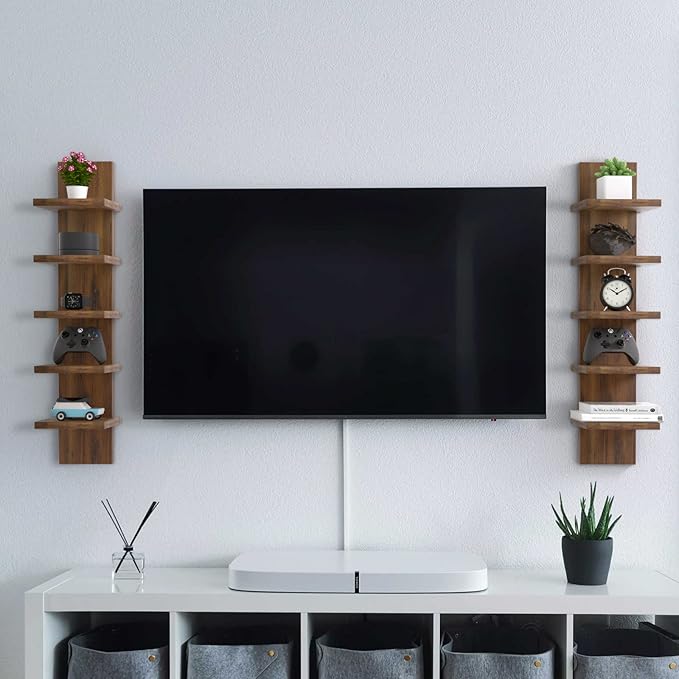 Homaterial 5 Tier Wall Shelf Unit, Decorative Wall Mount Vertical Shelving,Modern Column Floating Shelves for Bedrooms, Bathrooms 5.5" x 7.2" x 31"(Rustic Brown)