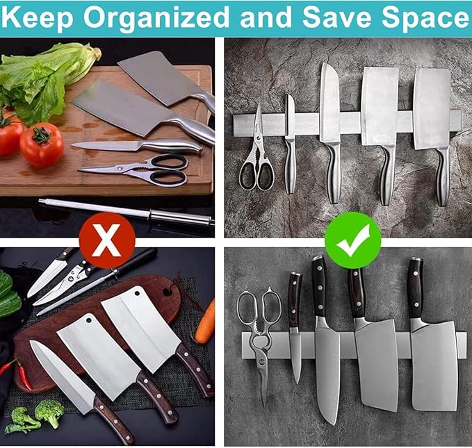 Knife Magnetic Strip, Magnetic Knife Holder for Wall Mount Fridge Refrigerator Knives Magnet Bar Tool Rack RV Kitchen Utensil Holder Metal Kitchen Tool Holder Knives Block RV Accessories 12 Inch