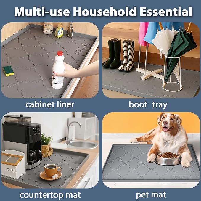 SIKADEER 28" x 22" Under Sink Mat Waterproof, Silicone Mat Kitchen Drawer Shelf and Cabinet Liner, Sink Protector for Kitchen Organizers and Storage, Boot Tray Pet Food Mats