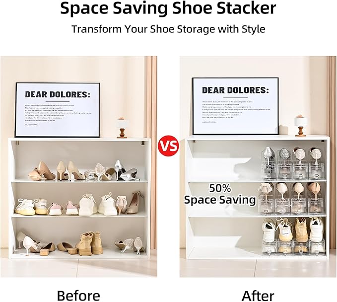 Shoe Slots Organizer,20 Pack Clear Shoe Stackers for a Pair of Shoes,Adjustable Shoe Rack with Three Levels,Shoe Storage Shoe Space Saver