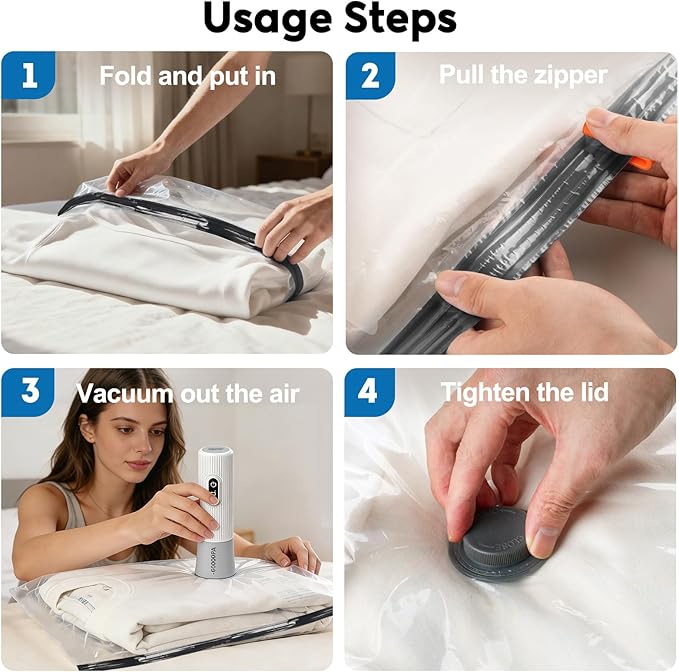 Mapambo Travel Vacuum Bags with -60000Pa LED Electric Pump, 12 Pack Vacuum Seal Bags for Clothing Travel in 3 Combo sizes, Space Saver Vacuum Storage Bags, Saving up to 80% of Space (12 Combo)