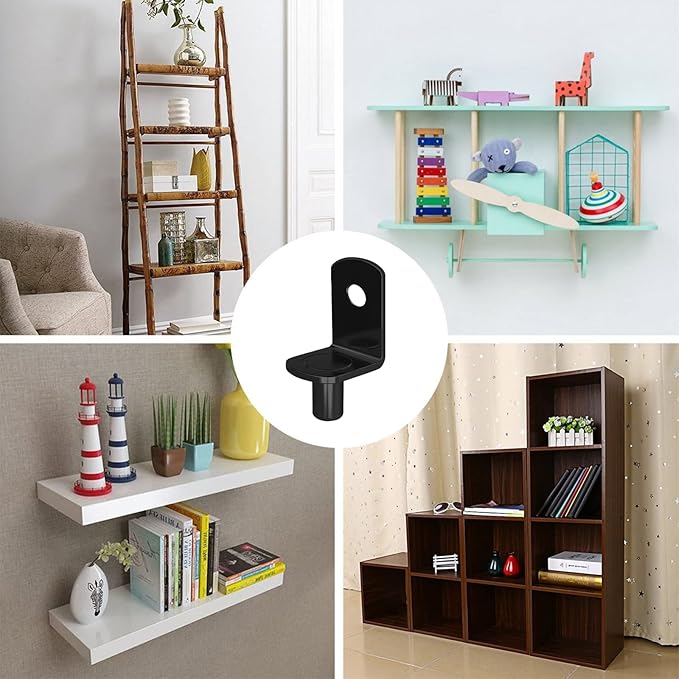 Cerpourt Shelf Support Pegs, 40 Pcs L-Shaped Black Steel Cabinet Shelf Brackets with Hole, 5mm Diameter, for Bookcase, Kitchen, Closet Shelves