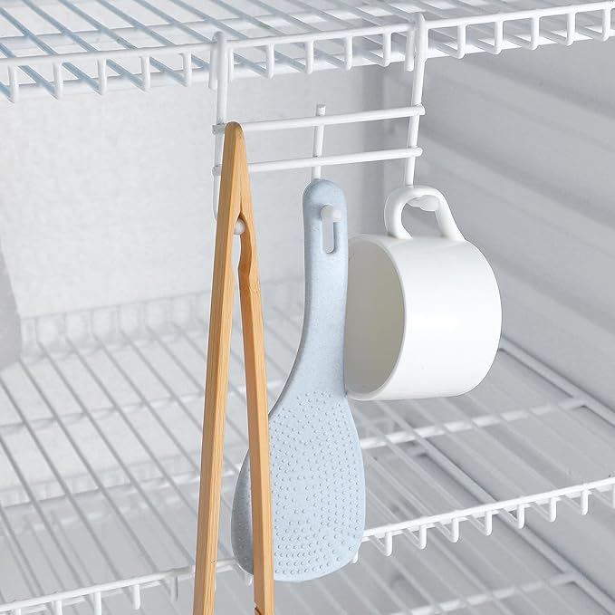 Teenyyou 6 Pack 3 Hook Attachment for Wire Shelving 3.75" l x 1.625" d x 3.25" h Wire Shelving Hooks Accessories Steel Hanging Rack Metal for Storage Organizer(White)