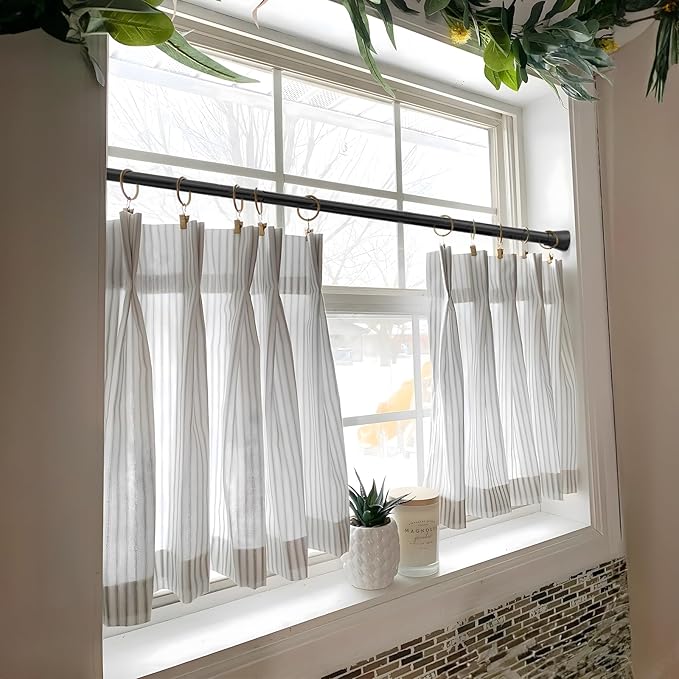2 Pack Black Tension Curtain Rod for Windows 28 to 48 Inch,7/8"Small Shower Curtain Rod for Bathroom,Pressure Spring Tension Curtain Rod No Drilling for Closet Doorway Kitchen