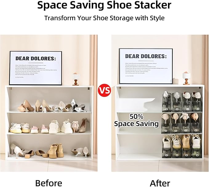 Shoe Slots Organizer,20 Pack Shoe Stackers for a Pair of Shoes,Adjustable Shoe Rack with Three Levels,Grey