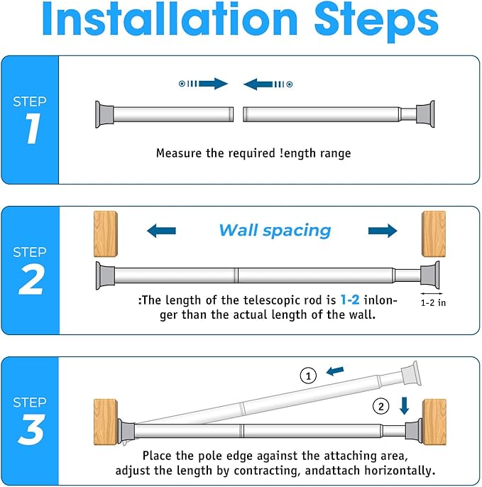 White Tension Curtain Rods 23 to 46 Inch,Spring Loaded Curtain Rods No Drilling,Small Tension Rod for Windows Door Closet,Pressure Rod