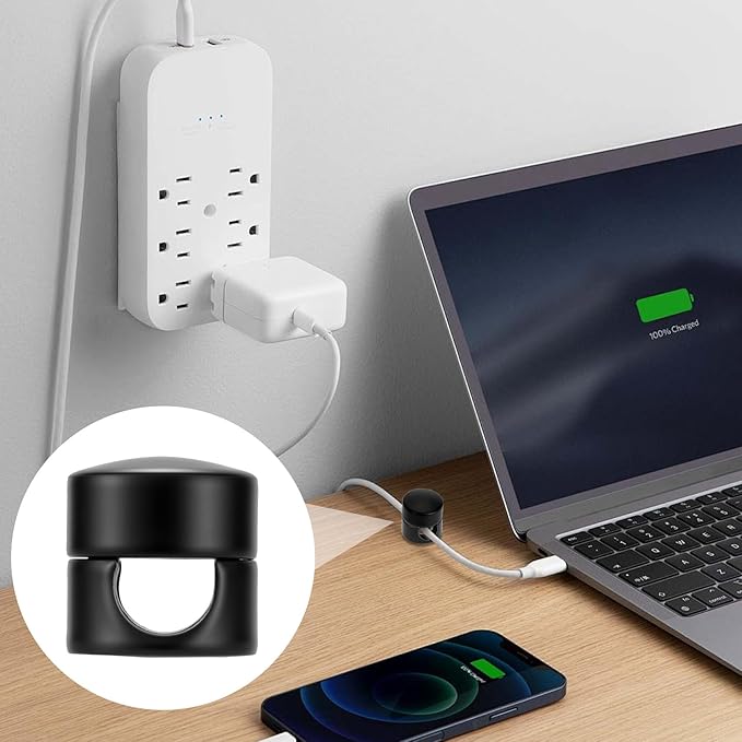 8 Sets Charger Holders for Cords, Matte Black Color Adjustable Cable Anchor Holders, Adhesive Metal Cord Clips, Cable Management Wire Organizers for Desk, Office, Nightstand