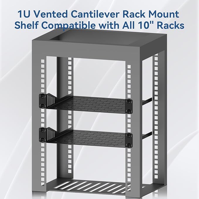 10 inch 1U Server Rack Shelf, Ventilated Rack-Mounted Cantilever Tray for 10" Network Equipment Cabinet or Rack, Solid Build Quality and Excellent Ventilation
