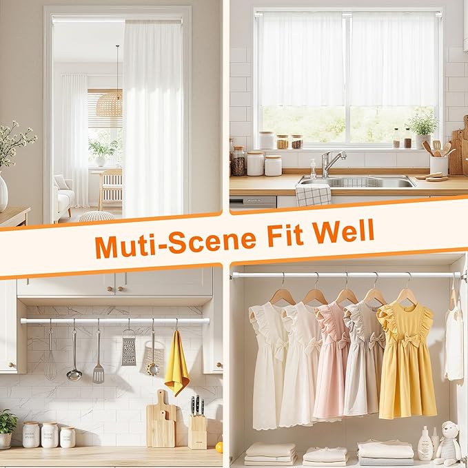 Tension Curtain Rod 18-39 Inch with 2 Brackets Adjustable Spring Loaded Curtain Rods No Drilling Extendable White Tension Rod for Window Door Closet Bookshelf Kitchen Bathroom