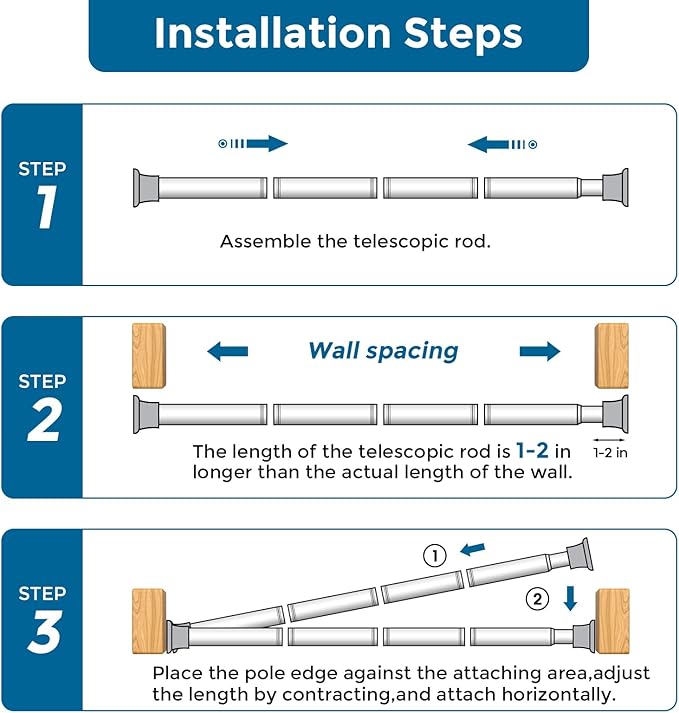 AIZESI White Adjustable Tension Curtain Rod, 31-63 Inch Spring No Drill Stainless Steel Shower Rods for Bathroom,Closet ,Window–Rust Resistant,Non-Slip