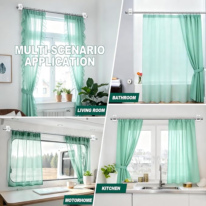 No Drill Curtain Rod Brackets, 6 PCS Self Adhesive Curtain Hooks 20lb, Nail Free Adjustable Curtain Rod Holders Rental Friendly for Apartment Farmhouse Classroom Decor Hanging Drapes