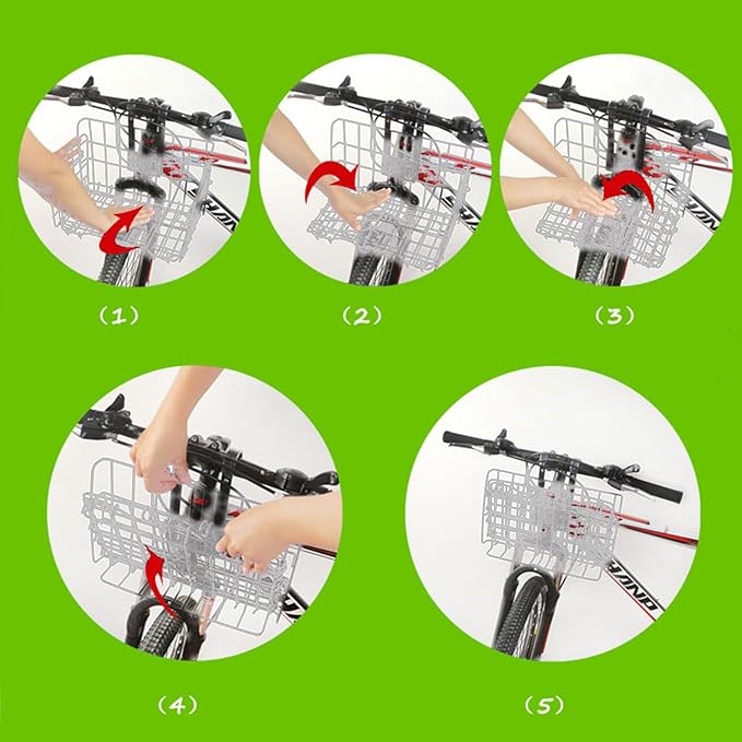 Folding Bike Front Basket Bicycle Wire Basket with Handles Easy Installation on Front Handlebar