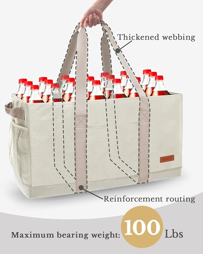 WONDAY Extra Large Utility Tote Bag - Standing Reusable Grocery Bag with Handle, Collapsible Storage for Shopping, Beach