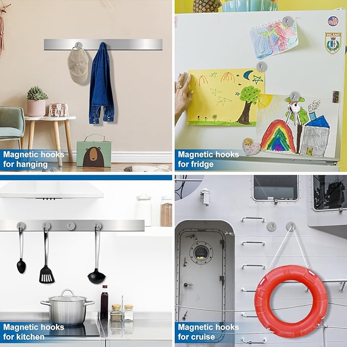 LOVIMAG Magnetic Hooks for Cruise Cabins, 130lbs Magnetic Hooks for Classroom Must Haves, Strong Magnets with Hooks for Ceiling Hanging, Neodymium Magnet Hooks for Fridge, Grill, Locker -12 Pcs