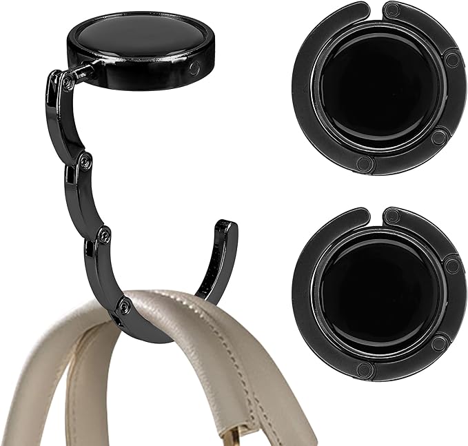 kwmobile Purse Hook for Table - Set of 2 Purse Holder - Folding Handbag Hanger - Portable Bag Holder - Bag Hooks for Desk - Table Hook Black