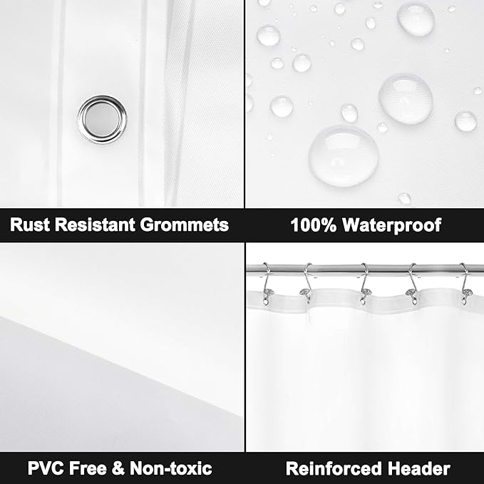 Barossa Design Frosted Stall Shower Curtain Liner with 3 Magnets - 36" x 72", Waterproof PEVA Shower Liner for Small Bathroom Stall, PVC Free, Metal Grommets - Frost, 36X72
