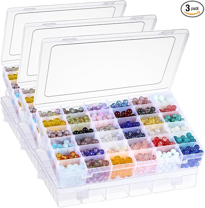 3 Pack 36 Grids Clear Plastic Organizer Box with Adjustable Dividers, Small Craft Organizers and Storage, Compartment Container for Bead, Nail, Jewelry, Art, DIY Crafts, Fishing Tackle, Small Items