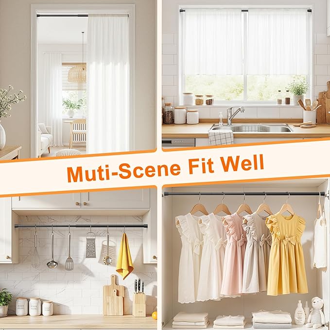 Tension Curtain Rod for Window 34 to 59 Inch Adjustable Spring Loaded Curtain Rods No Drilling Black Tension Rods for Doorway Closet Door Kitchen Bathroom