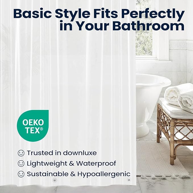 downluxe Shower Curtain Liner, PEVA Plastic Shower Liner with 3 Magnets, 72" x 72" Waterproof Bathroom Curtain, EVA Frosted, 1 Pack