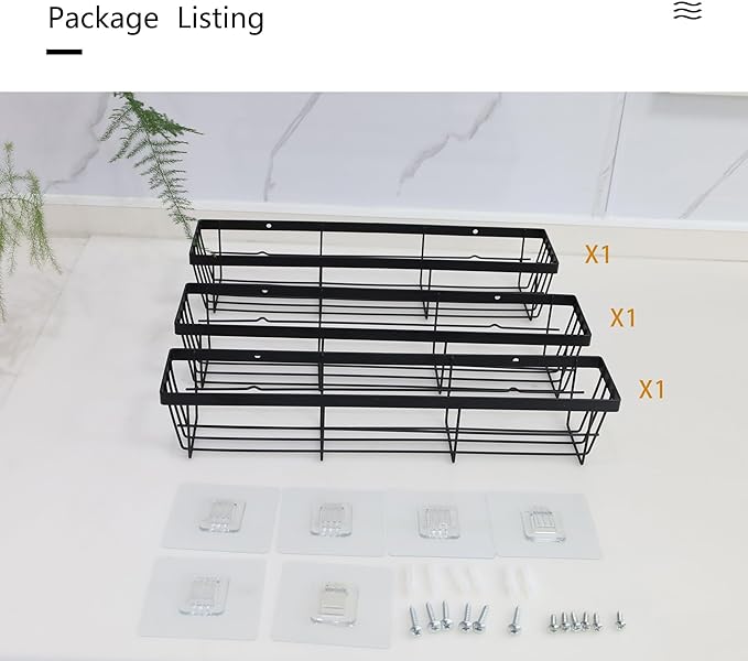 3PCS Cabinet Door Organizer,Self Adhesive Kitchen Cabinet Organizer,Cabinet Door Storage Box for Bathroom/Kitchen/Living room,Storage shelf rv must haves. (Blackiron)