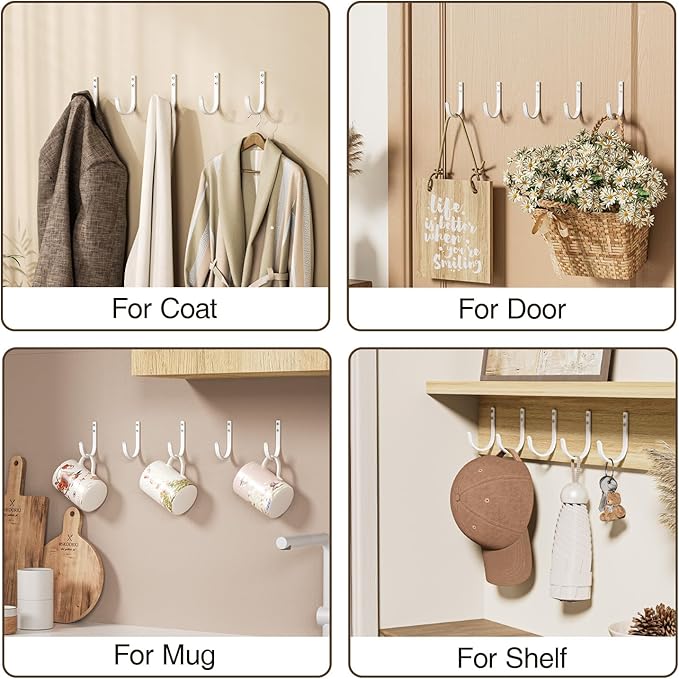 Wall Hooks for Hanging Towel/Coat - 22LB Screw in Metal Hanger Wall Mount, for Outdoor, Closet, Door, Bathrooms, for Backpack, Robe, White 20 Pack