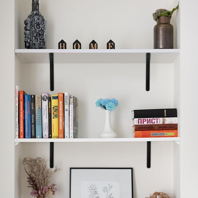 2 Pack L16 x H 10" Black Heavy Duty Shelf Brackets with Screws Metal Shelf Brackets Shelf Support Angle Brackets for Shelves L Brackets Heavy Duty Floating Shelf