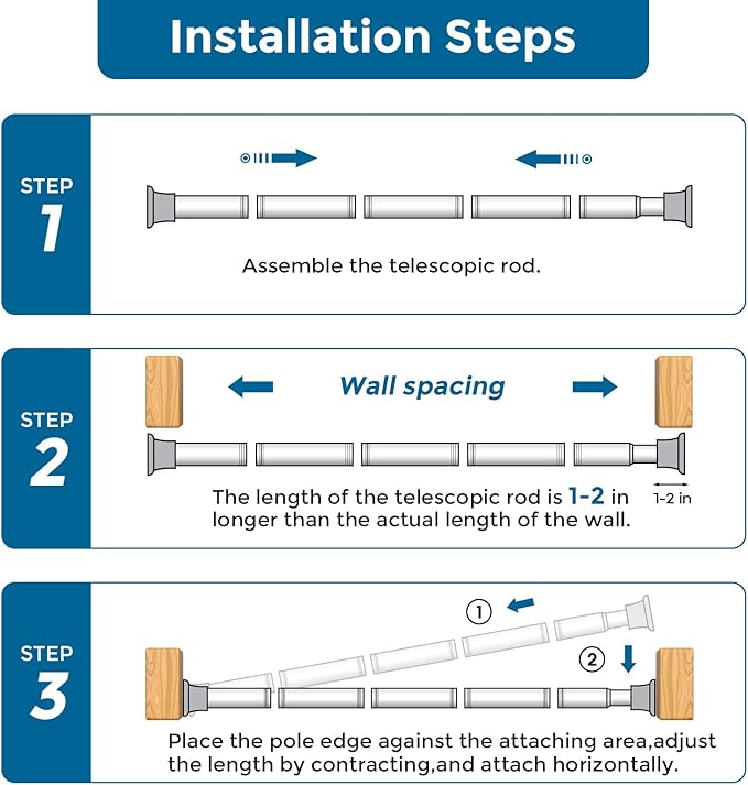 AIZESI White Adjustable Tension Curtain Rod, 31-77 Inch Spring No Drill Stainless Steel Tension Rods for Window,Closet ,Bathroom–Rust Resistant,Non-Slip