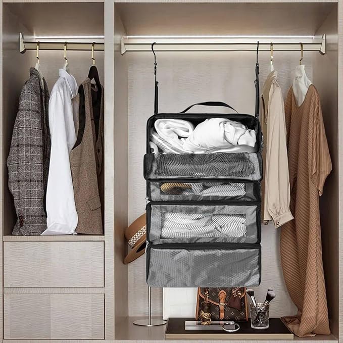 Olosar Suitcase Organizer, Travel Luggage Organizer Portable Hanging Travel Shelves Collapsible Hanging Packing Cubes for Carry on Suitcase