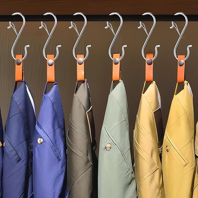 12 PCS S Hooks for Hanging with Safety Buckle, Metal S Shaped Hooks Fit for 0.5 Inch Rod Diamater, for Kitchen Utensil, Cups, Pots, Plants, Bags, Hats (Silver)