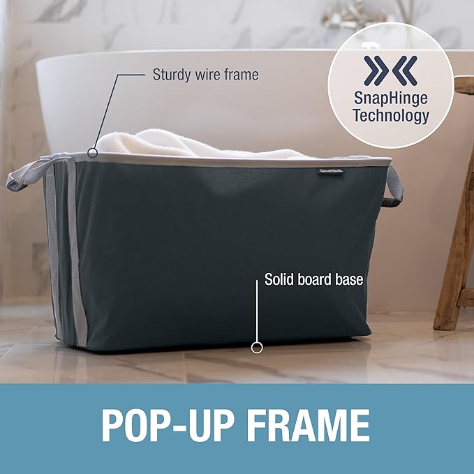 CleverMade Collapsible Fabric Laundry Basket - Charcoal 2 Pack 60L / 16 Gal - Space Saving Storage Organizer with Premium Handles Foldable Home