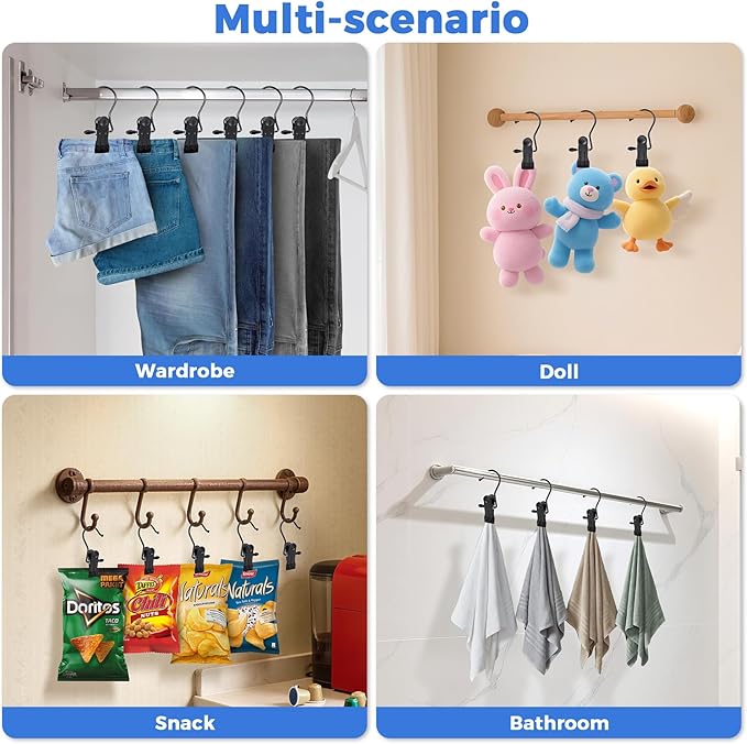 10 Pcs Boot Hangers Clips for Closet, Heavy Duty Legging Organizer for Closet Hanging Pants Hangers with Clips Clothes Pins Hanger Clips Laundry Hooks Bra Towel Socks Hats Tall Boots Home Travel Black