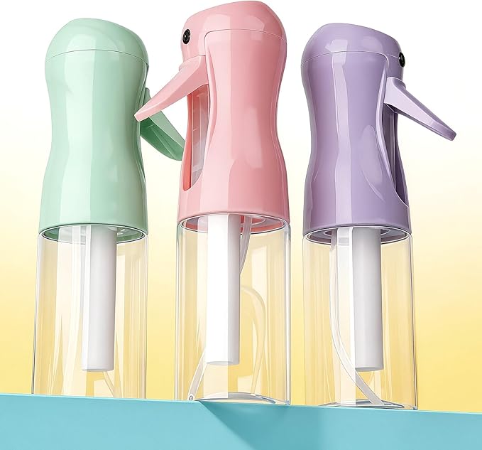 3Pcs Continuous Spray Bottles For Hair,Ultra Fine Mister for Hair Styling, Plants, Cleaning, Salon, Misting & Skin Care (200ML Green+Pink+Purple)