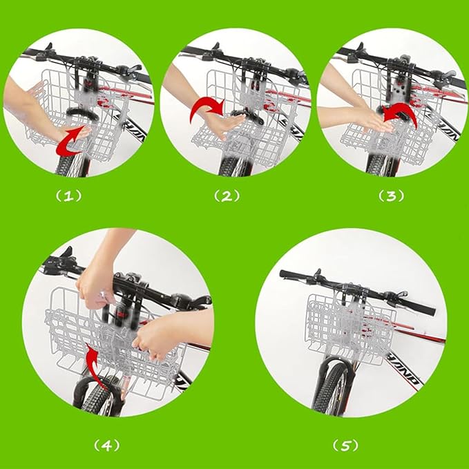 Folding Bike Front Basket Bicycle Wire Basket with Handles Easy Installation on Front Handlebar