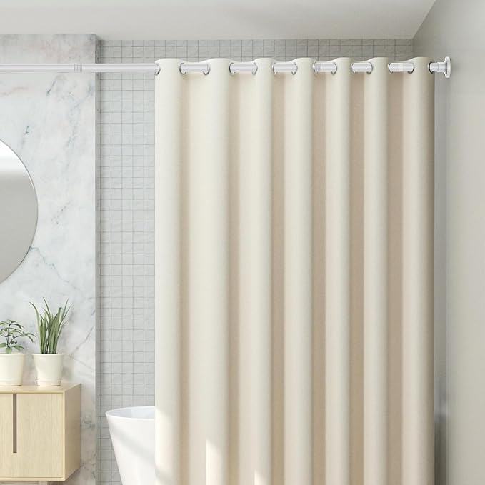 White Shower Curtain Rod 31 to 92 Inch,1 Inch Diameter Adjustable Spring Tension Stainless Steel Telescoping Rod,Easy Install,No Rust