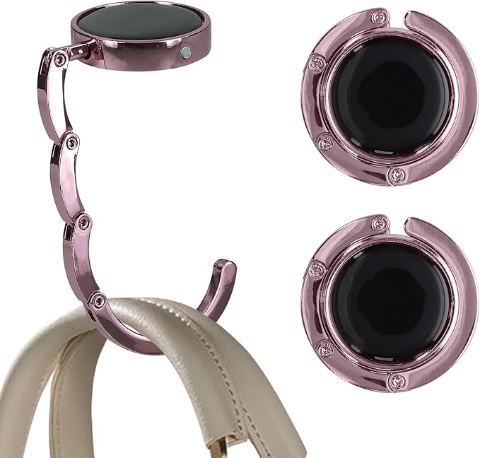 kwmobile Purse Hook for Table - Set of 2 Purse Holder - Folding Handbag Hanger - Portable Bag Holder - Bag Hooks for Desk - Table Hook Light Pink
