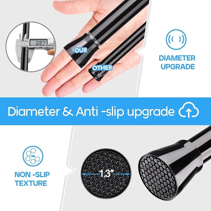 Tension Curtain Rod Black 4PCS Tension Rods for Windows 30 to 64 Inch Spring Curtain Rod Adjustable Tension Rod Tension Curtain Rod of Bathroom Window Curtain Rod Closet rod Kitchen rod Wardrobe