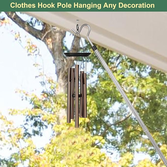 Clothing Hook Pole,51 Inch Closet Pole Reach with Hook Stainless Steel Sponge Handle Length Clothes Hook Pole Get Clothes From High Places Be Used Shutters Ceiling