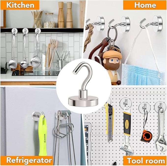 MIKEDE Magnetic Hooks, Strong Magnets Hooks Heavy Duty, Extra Strong Cruise Hook for Hanging, Industrial Metal Refrigerator Hooks for Cruise Cabins, Fridge, Kitchen, Grill-18 Pack-120lbs