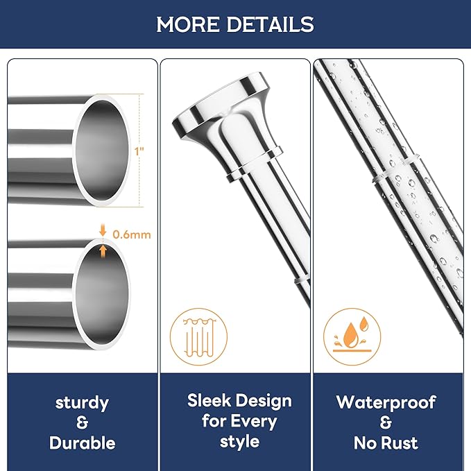 Adjustable Shower Curtain Rod 31-80 Inch, Never Rust Stainless Steel Silver Tension Rod, 1" Heavy Duty No-Drill for Bathroom, Kitchen & Closet