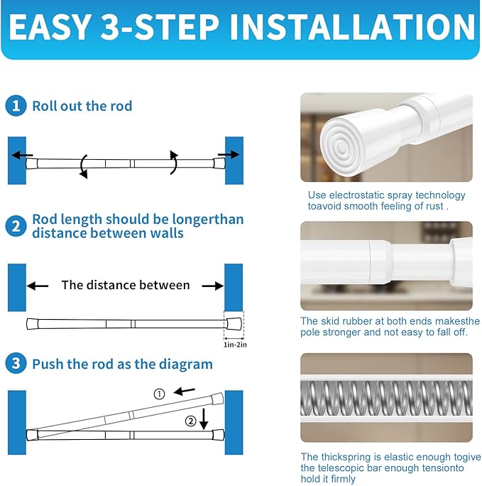 AIZESI 4 Pack Tension Rods for Windows 26.5 to 36 inch, Adjustable Expandable Pressure Spring Curtain Rods No Drilling, Curtain Rods for Kitchen Curtains, Closet Door, White