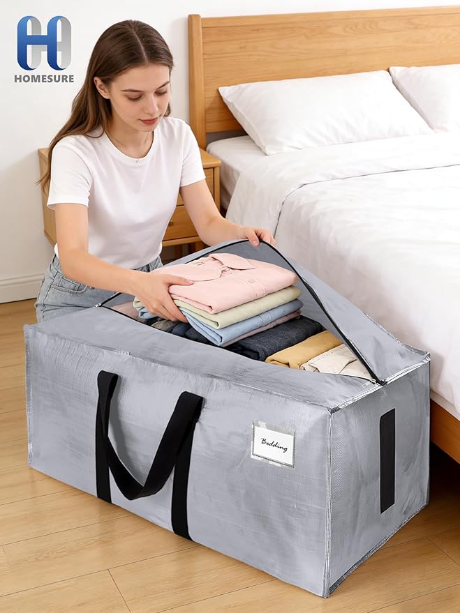 HOMESURE Supports 200lbs Heavy Duty Moving Bags - Strong Zipper & Wrap-Around Handles - Water-Resistant Storage Totes, Durable Alternative to Moving Boxes - 4 Pack - Silver