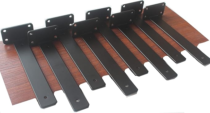 8 Pack - 11 inch Black Hidden L Shelf Bracket (1/5 Inch Thicked) Iron Floating Shelf Brackets Rustic Industrial Metal Brackets for Shelf Support