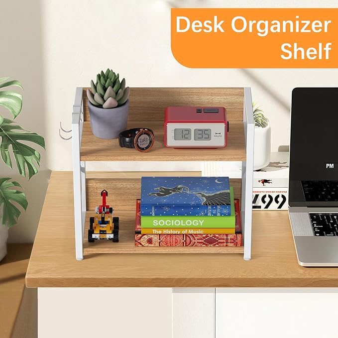 Spice-Rack-Organizer-Shelf for Kitchen Counter, 2 Tiers Coffee Bar Station Organizer for Countertop,Space Saving Desk Shelving Riser Unit (Maple, Medium)