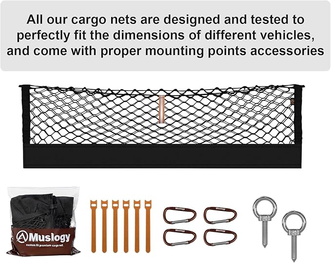 Muslogy Truck Bed Cargo Net Trunk Netting Compatible with Ford F-150 & Lightning 2015-2026 Accessories, Pickup Cargo Organizer SUV Sedan Storage Net w/Heavy Duty Carabiners