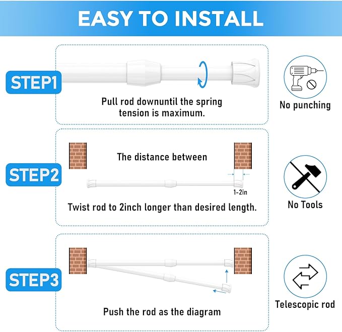 4 Pack Small Tension Rod 12 to 19 Inch Adjustable Tension Curtain Rod Mini Closet Spring Rod No Drilling Short Tension Rods for Windows, Cupboard, Kitchen Cabinets, White