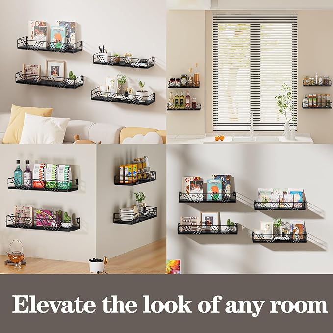 Amaoot Floating Shelves for Wall Set of 4, Different Sizes Mounted Wood Floating Shelf, Wall Shelves for Living Room,Bedroom, Bathroom, Kitchen, Farmhouse Decor, Office