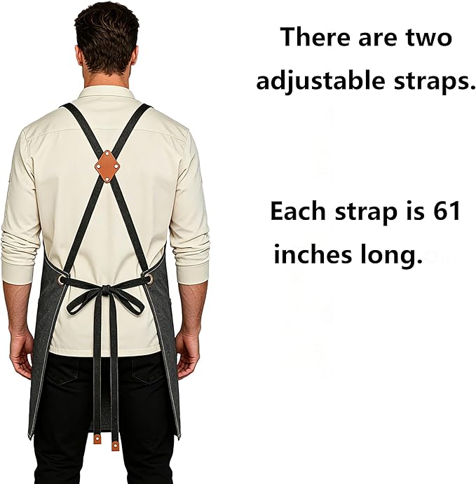 AFUN Chef Aprons for Men Women with Oversized Pockets, 16-Ounce Cotton Canvas Cross Back Heavy Duty Work Apron (Grey)